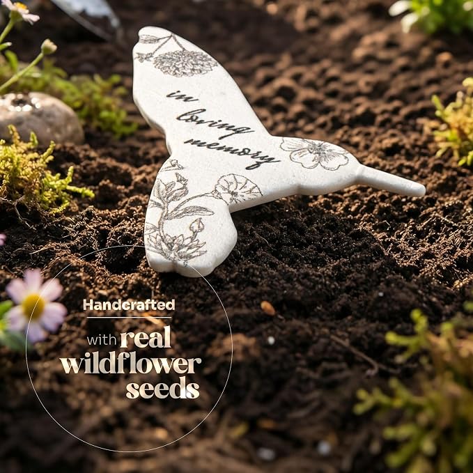 Plantable Memorial Gift Tags with Wildflower Seeds – 48 Pack Black & White Hummingbird-Shaped Writable Gift Wrap Tags for Funeral Favors, Sympathy Gifts & Celebration of Life Keepsakes