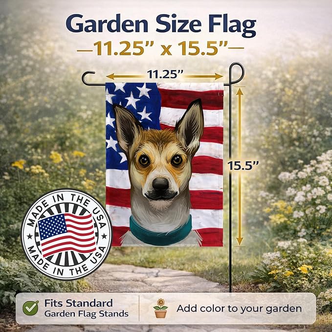 Caroline's Treasures CK6632GF Norwegian Lundehund Dog American Flag Garden Flag Mailbox Flag Decorative Yard Flag Banner Outside Patio Artwork Yard Flower Beds, Garden Size, Multicolor