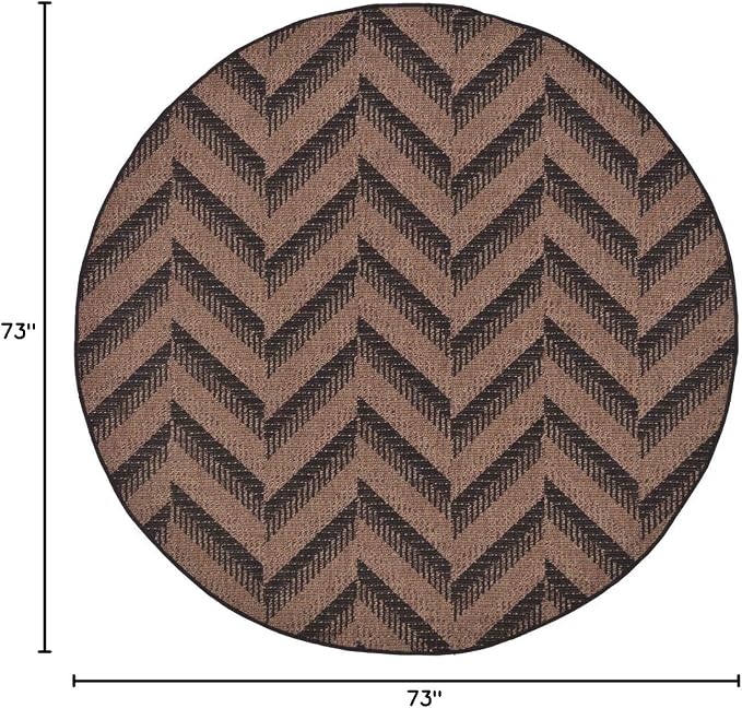 Unique Loom Outdoor Modern Collection Area Rug - Chevron (6' 1" Round, Brown/ Black)