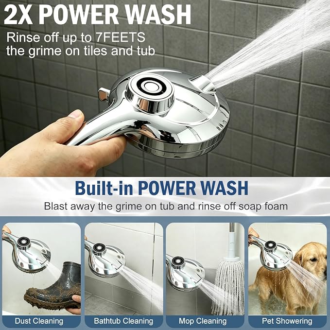 BESAQUO Shower Head, 9 Settings High Pressure shower head with handheld, Built-in Pause Mode & Power Wash, Non-Clogging Nozzles, 6ft Hose,Bracket (Premium Chrome, Magnetic 9 Settings)