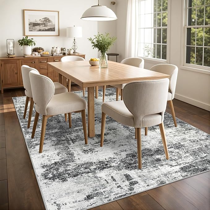Tosuoka 8x10 Area Rugs for Living Room Abstract Washable Black Rug | With Anti-Slip Backing，Non-Shedding，Stain-Resistant，Soft Modern Large Carpet for Bedroom Dining Room Farmhouse Nursery