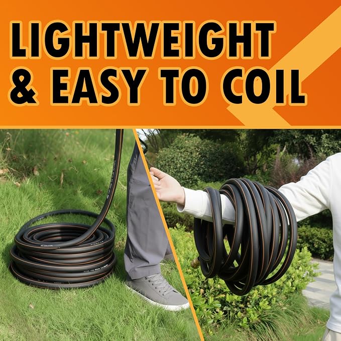 5/8 in. × 50 ft. High Flow Heavy Duty Garden Hose Flexible Hybrid Rubber Water Hose, No Memory Durable Premium Water Hose for Watering, Irrigation, Water Transfer Pump