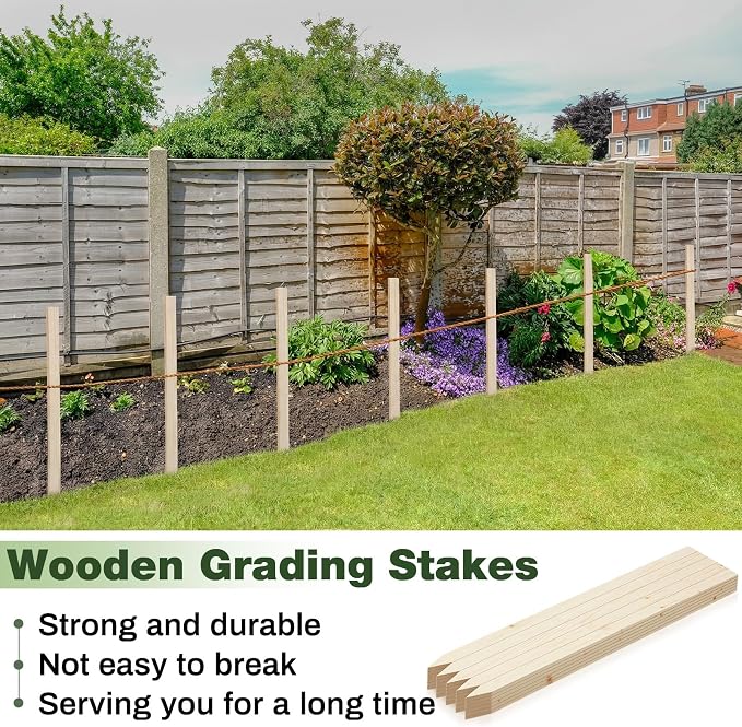 Colingmill 48 Pieces Wooden Garden Stakes 36 Inch Grade and Survey Stakes Wooden Garden and Sign Posts for Plant Support Silt Fence Yard Farm Survey Boundaries Baselines