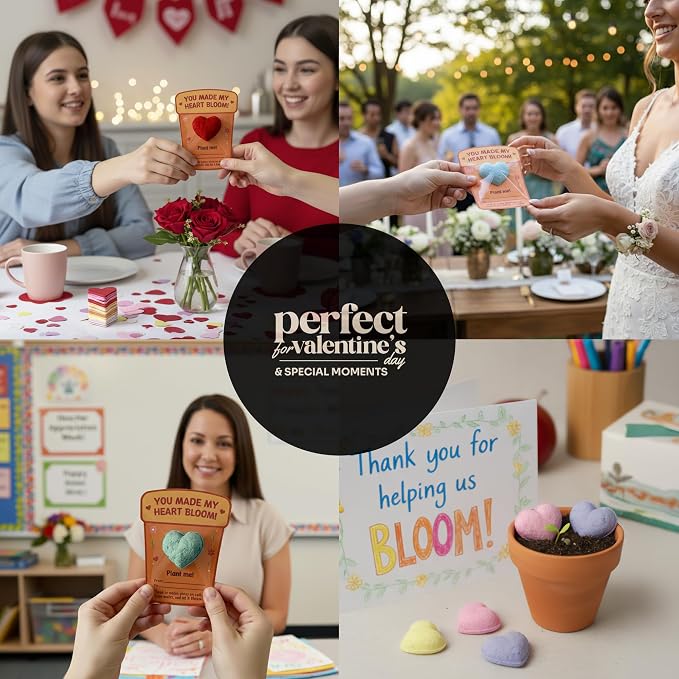 3D Heart Seed Paper Gift Set – 24 Plantable Heart Shapes with Wildflower Seed Bombs, Includes Cards & Double-Sided Tape, Ready-to-Gift For Valentines Day Gift, Weddings & Special Occasion Favor
