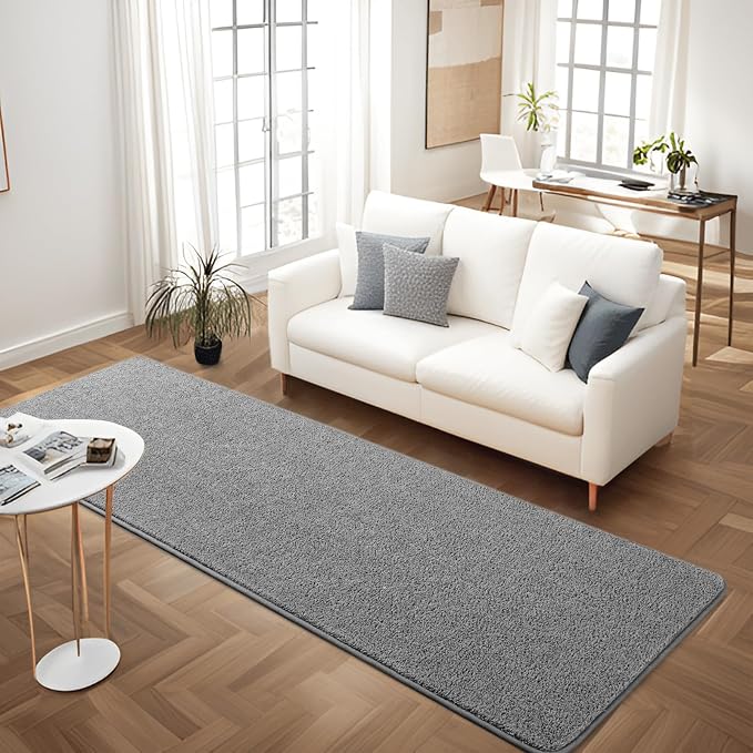 Grey 2x6 Hallway Runner Rug | Washable Memory Foam, Low Pile Non Slip Indoor Carpet for Bedroom Bedside Entrance Classroom College Dorm Room Home Decor