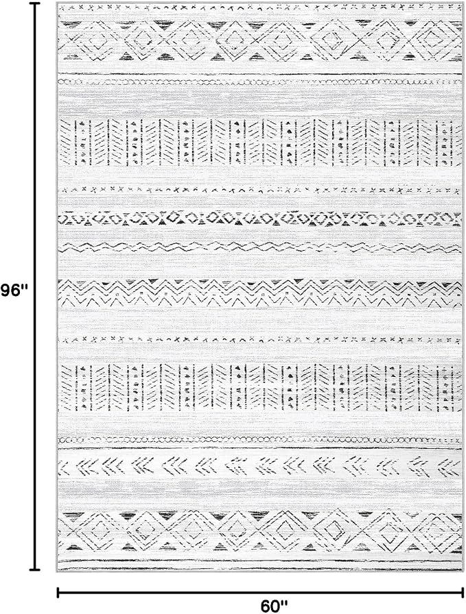 cotiled Boho 5x8 Area Rugs for Living Room: Soft Moroccan Washable Rug | Solve Modern Neutral Trendy Home Decor - Stain Resistan Indoor Carpet for Bedroom Dining Room Dark Grey