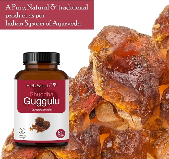 Herb Essential Organic Shuddha Guggulu (Commiphora Wightii) 500mg, Vegetarian 60 Tablets, Gluten Free Supplement with No Added Colors, Flavors and Preservatives