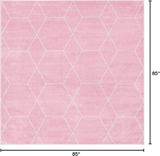 Unique Loom Trellis Frieze Collection Area Rug - Geometric (7' Square, Light Pink/ Ivory)