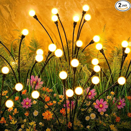 Solar Lights Outdoor(2 Pack-16 LEDs), ASMAD Solar Garden Lights, Outdoor Decorations, Firefly Light for Patio Decor, Big Bulb, Unique Gifts for Women, Gifts for Grandma