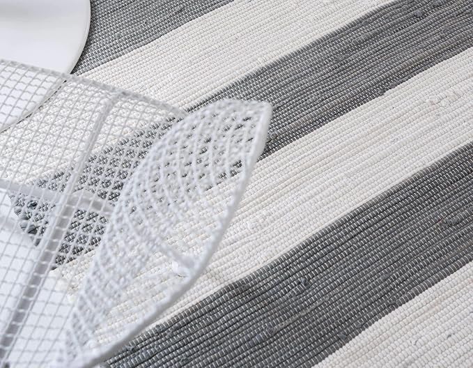 Unique Loom Chindi Rag Collection Area Rug - Striped (10'x 14' 1" Rectangle, Gray/ Ivory)