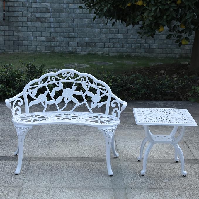 KAILI Outdoor Cast Aluminum Side Table Patio Side Table Backyard, Pool, Indoor, Easy Maintenance and Weather Resistant Coffee Table Porch Table Bistro Table (18.5square-White)