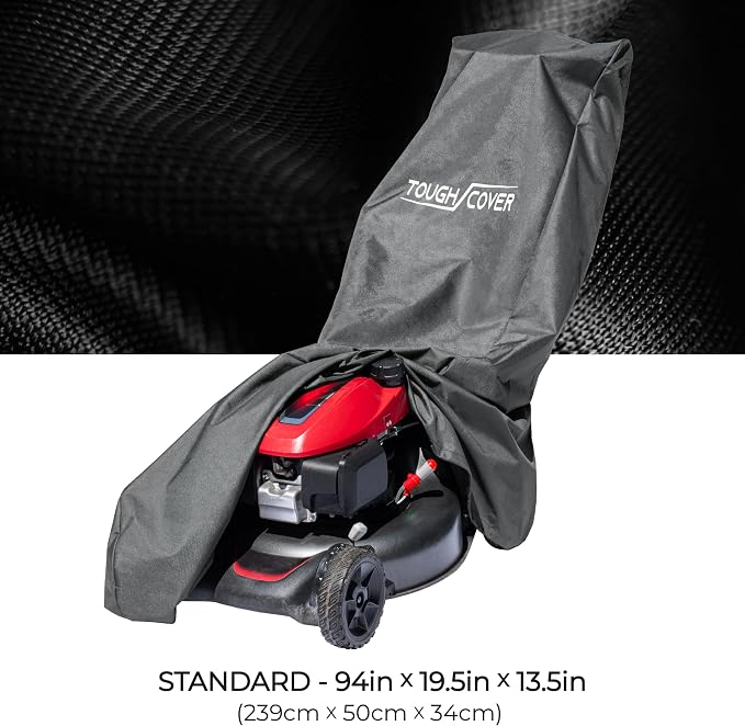 Tough Cover Lawn Mower Cover - Basic Edition, Black, 210D Marine-Grade - Universal Fit for Zero Turn Mower - Storage Bag Included for Lawn Care Accessories - Waterproof Shield for Outdoor Storage