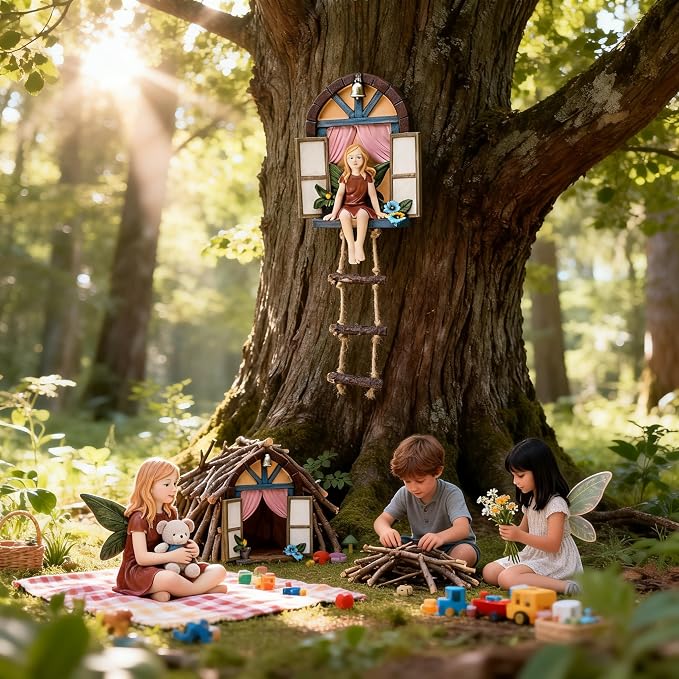 Fairy Angel Statue Garden Tree Decoration Resin Angel Figurine Wall Hanging Decor Outdoor Garden Decor for Lawn Yard Patio Windowsill Garden Gifts | Fairy Garden Accessories Angle Tree Hugger Wall Tree Sculpture Elf Figurine Gift for Women Birthday Tha...