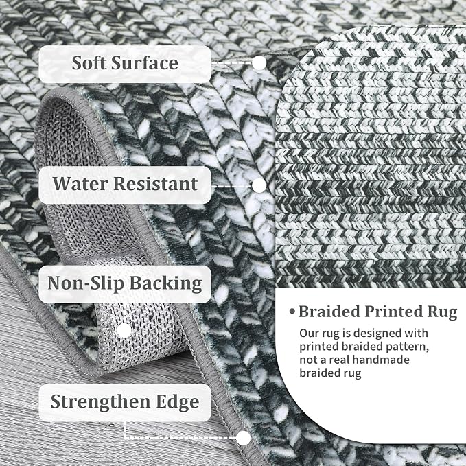 RUGSREAL Washable Rug 5x7 Modern Geometric Living Room Bedroom Rugs | Throw Floor Cover Braided Print Dining Room Rugs Non Slip Farmhouse Rustic Carpet for Nursery Kitchen Dining Room, Grey