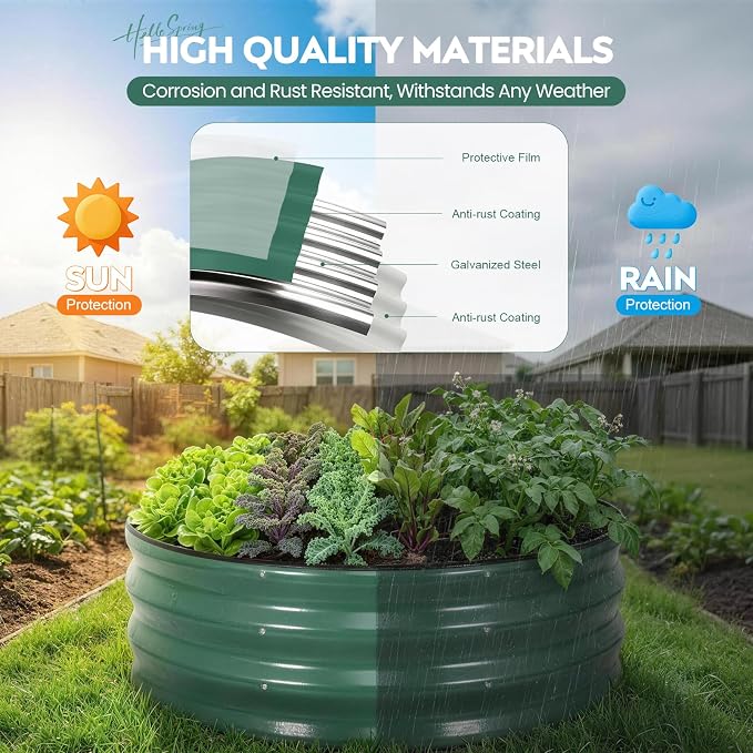 Galvanized Raised Garden Bed Outdoor, Round Metal Planter Boxes 2 Pcs, 3x3x1ft Steel Raised Bed Kit for Planting Vegetables, Fruits, Flowers(LotusGreen)