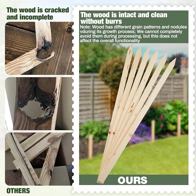 Colingmill 48 Pieces Wooden Garden Stakes 36 Inch Grade and Survey Stakes Wooden Garden and Sign Posts for Plant Support Silt Fence Yard Farm Survey Boundaries Baselines