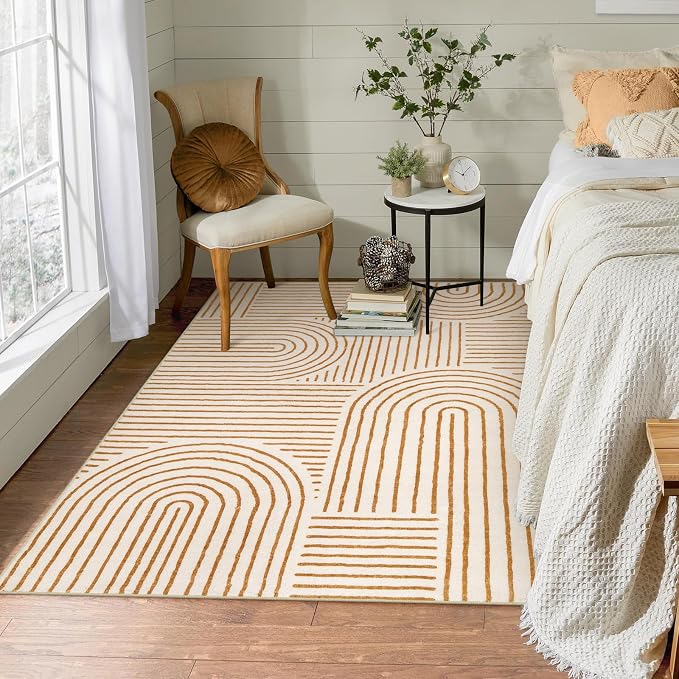 Lahome Abstract Orange Bedroom Rugs, Soft 4x6 Washable Rugs for Living Room | Non Slip Rainbow Ultra-Thin Throw Carpet for Entryway Kitchen Living Room Darrell, Orange