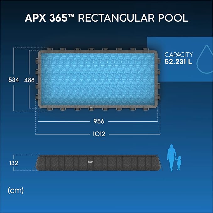 Bestway APX Rectangular Above-Ground Pool Kit 365-956 cm x 488 cm x 132 cm - Dark Grey