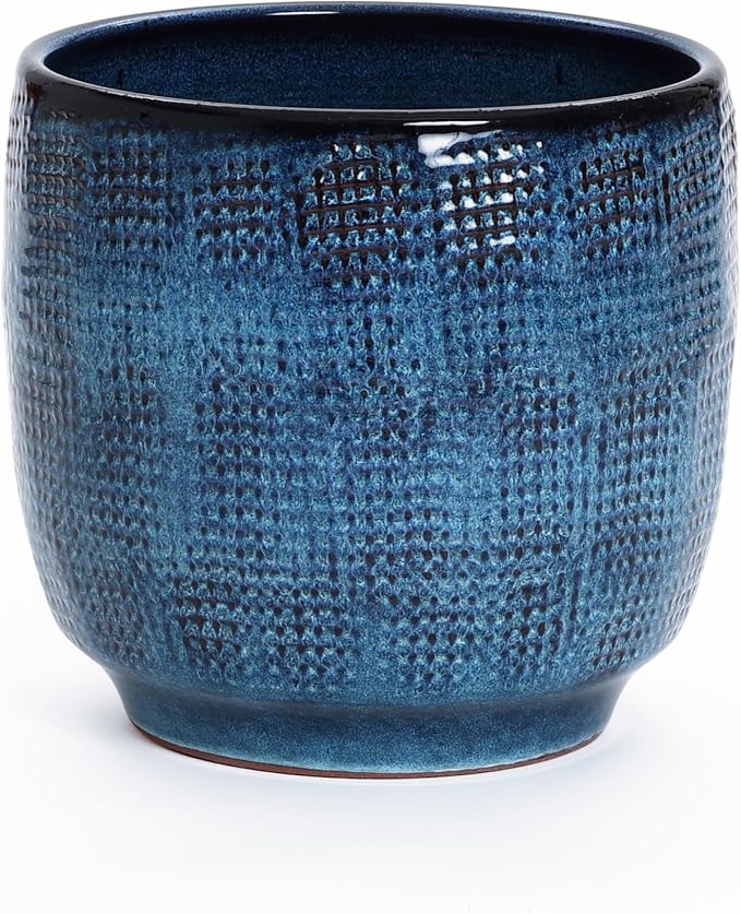 LuxenHome 12" Dia Large Ceramic Pots for Plants, Blue Glazed Planters for Outdoor Plants, Round Indoor Flower Pots with Drainage Hole and Rubber Plug for Home Garden Patio