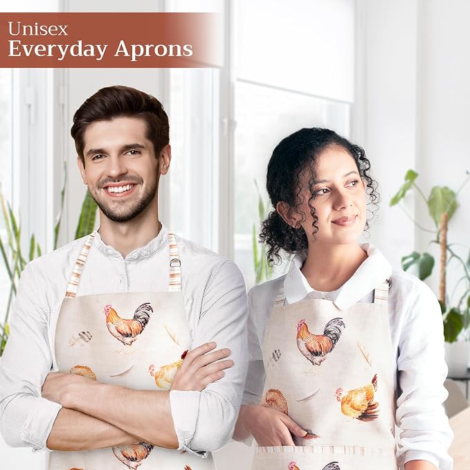 Maison d' Hermine Aprons for women with Pocket 100% Cotton (27.50"x31.50") | Adjustable Neck Strap & long ties Apron Men Chef Wedding Cooking Gardening Server Maid