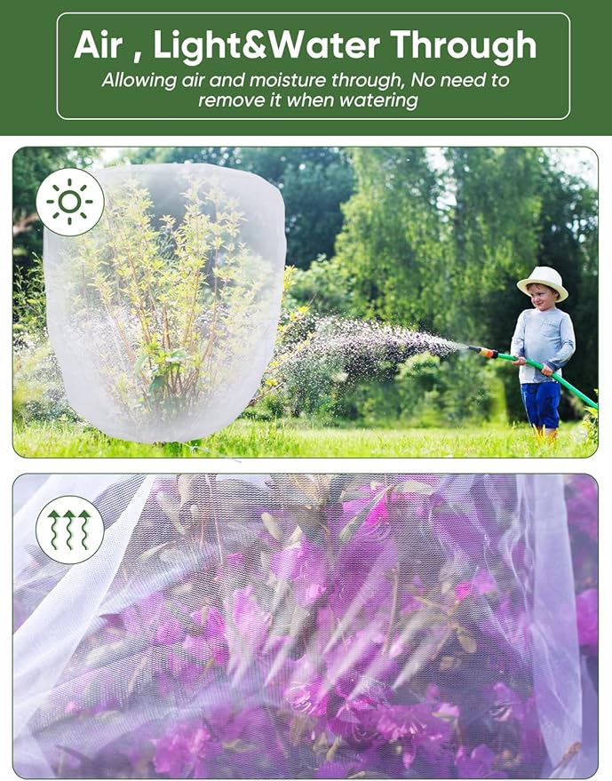 Bird Netting for Garden Protection - 4 Pack Garden Netting Pest Barrier with Drawstring,Mosquito Net Tomato Protective Cover Garden Plant Netting for Blueberry Bushes (5.3Ft x 7.7Ft/4Pack)