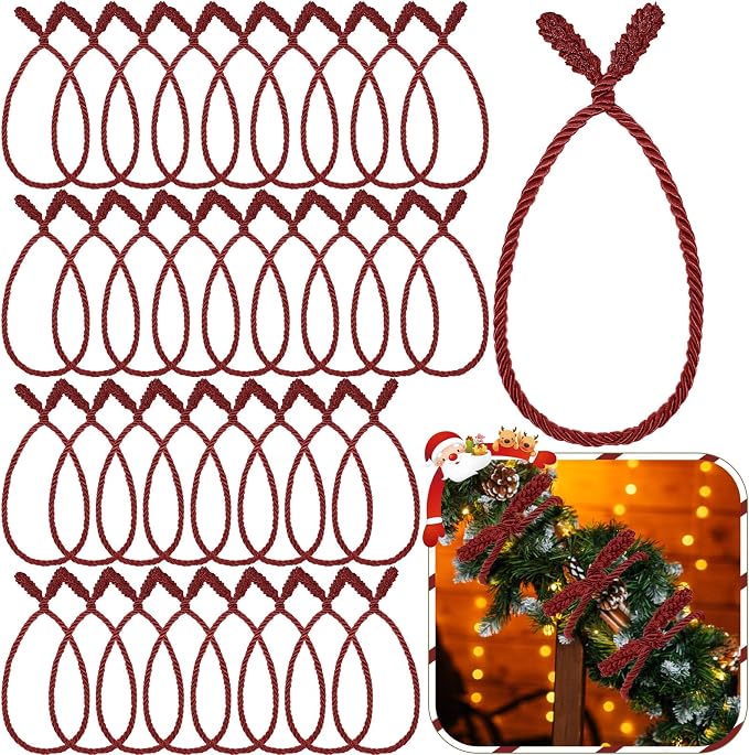 Zhengmy 32 Pcs 20 Inches Christmas Garland Ties Christmas Decorative Twist Ties for Banister Reusable and Flexible Twist for Xmas Home Decorations Holiday Craft Wrapping (Burgundy)