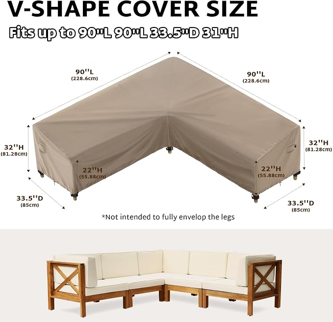 iBirdie Outdoor Sectional Cover fit 90 x 90 inch, 89 x 88, 87 x 86 L-Shaped Patio Sofa Waterproof Weatherproof 600D Heavy Duty Garden Furniture Cover for Outside L Shape Couch, Brown