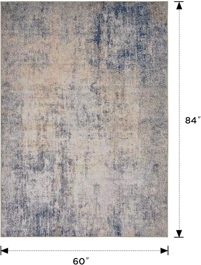 Joydeco Washable 5x7 Area Rugs Modern Abstract Rug for Living Room, Machine Washable Neutral Print Non-Slip Low Pile Stain Resistant Carpet for Bedroom Dining Room Nursery Playroom Home Office Decor