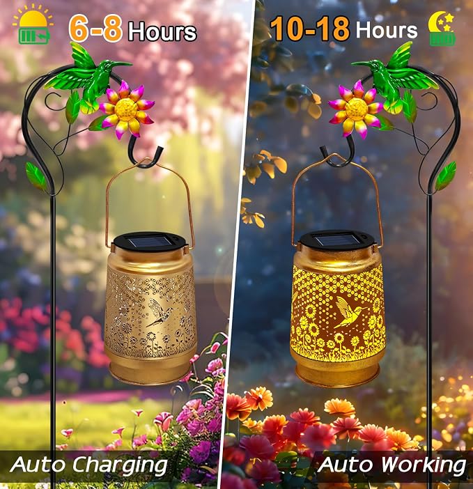 Mothers Day Gifts Solar Lanterns Outdoor Waterproof Hummingbird with Shepherd Hook,Hummingbird Garden Decor Birthday Gifts for Women Mom,Hanging Solar Lights Metal Bird Decorative for Yard,Patio,Porch