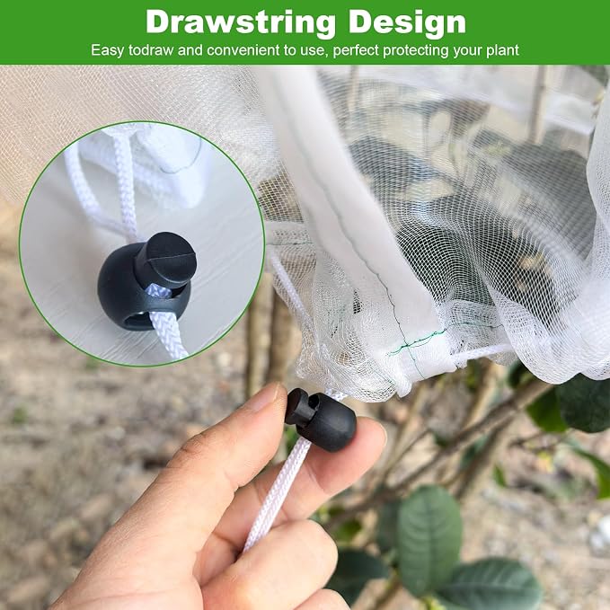 4 Pack Garden Plant Netting, 3.3Ft x 2.7Ft Garden Netting Pest Barrier Mesh Covers Bags with Drawstring Insect Bird Cover Netting Plant Protection Covers for Vegetables Bushes Fruits Tree