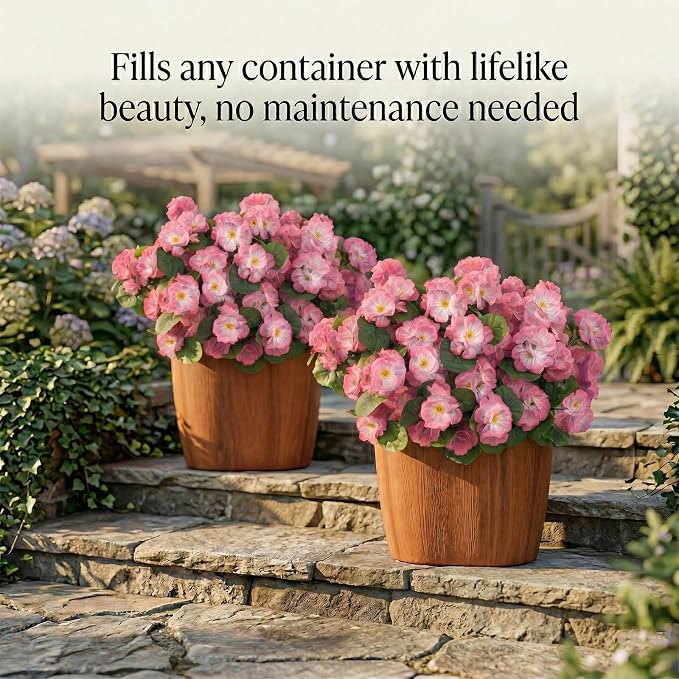 12 Pcs Artificial Geranium Flowers for Outdoor, UV Resistant Geraniums Artificial Flowers Realistic Faux Flowers Outdoor for Planters Outside Porch Garden Decor (15.3", Pink)