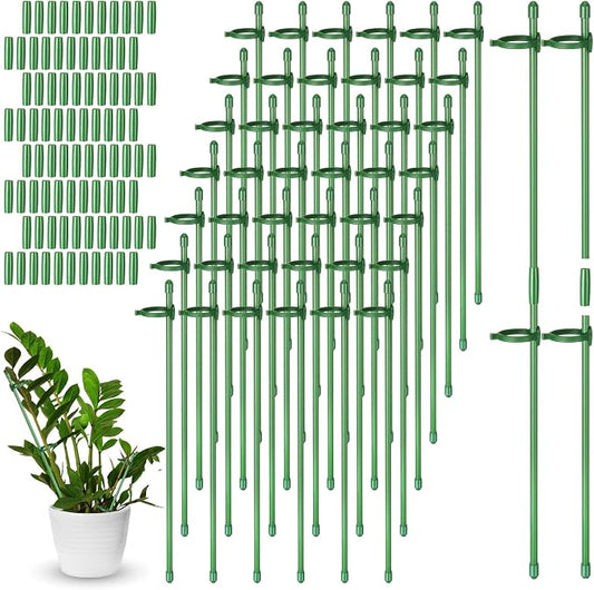 meekoo 120 Pcs 12 Inch Adjustable Plant Support Stakes for Indoor Outdoor Garden Orchid Stick Single Stem Plant Cage Support Rings with Clips and Connect Pipe for Tomato Flowers, Potted Plants (Green)