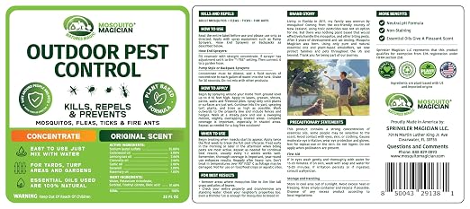 Mosquito Magician Liquid Concentrate – Kills Mosquitoes, Fleas & Fire Ants, Repels and Prevents Ticks – Essential Oil Yard Treatment Spray – for Sprayers, Foggers & Misting Systems – 32 oz, Original