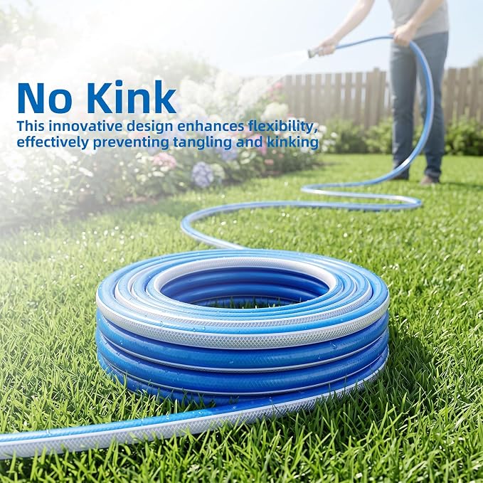 Lead-in Blue Garden Hose 3/4 in. x 15 ft. - No Kink, Leak Free, Flexible, Male to Female Fittings - Heavy Duty Lightweight PVC Water Hose -150PSI Work & 500PSI Burst, for Reel Cart & Commercial Use