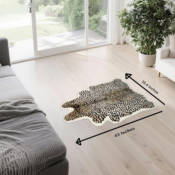 Asuprui Leopard Rug,Cheetah Carpet for Bedroom,Faux Fur Cowhide Rug 35x43In