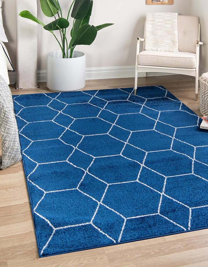 Unique Loom Trellis Frieze Collection Area Rug - Geometric (6' 1" x 9', Navy Blue/ Ivory)
