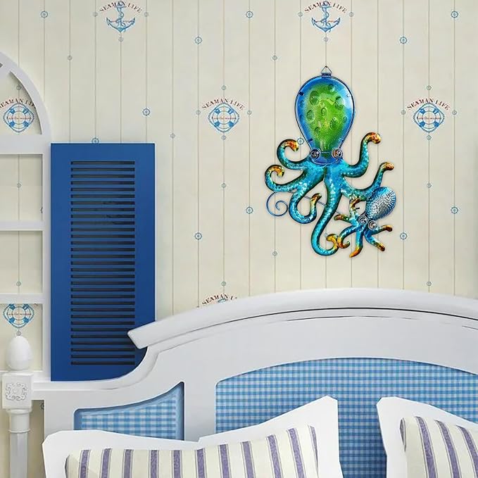JOYBEE HOME&GARDEN Octopus Wall art Decor-Outdoor Indoor Coastal Hanging Art-Ocean Theme Decor for Patio Backyard Yard Fence pool Bathroom Living room-Costal Decorations(BLUE)