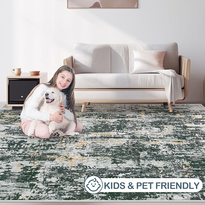 Area Rugs 5x7 Living Room: Washable Rug Modern Abstract Rugs Soft Non Slip Neutral Rug Stain Resistant Indoor Carpet for Bedroom Kitchen Dining Room Nursery Home Office Rugs(Black Grey Gold,5'x7')