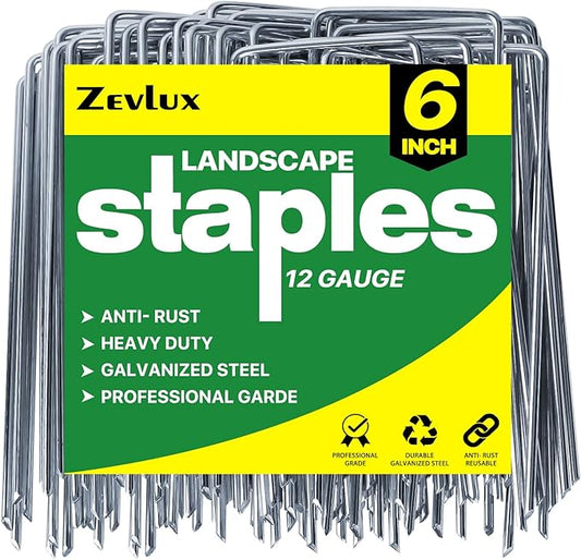 Landscape Staples 6 inch 100 Pack Galvanized Garden Stakes,12 Gauge Heavy Duty Garden Pins for Fences, Lawns, Weed Barriers and Landscape Fabrics, Irrigation Hose,Yard Lawn, Landscape Fabric.