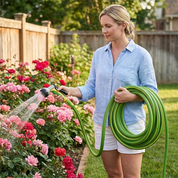 PremiumPro 25FT 5/8" Heavy Duty Reinforced Garden Hose, Large Flow,600 PSI Burst Pressure, Four Layer Hybrid Polymer Anti Kink with 360 Swivel Brass Connectors and handle for yard,washing & irrigation