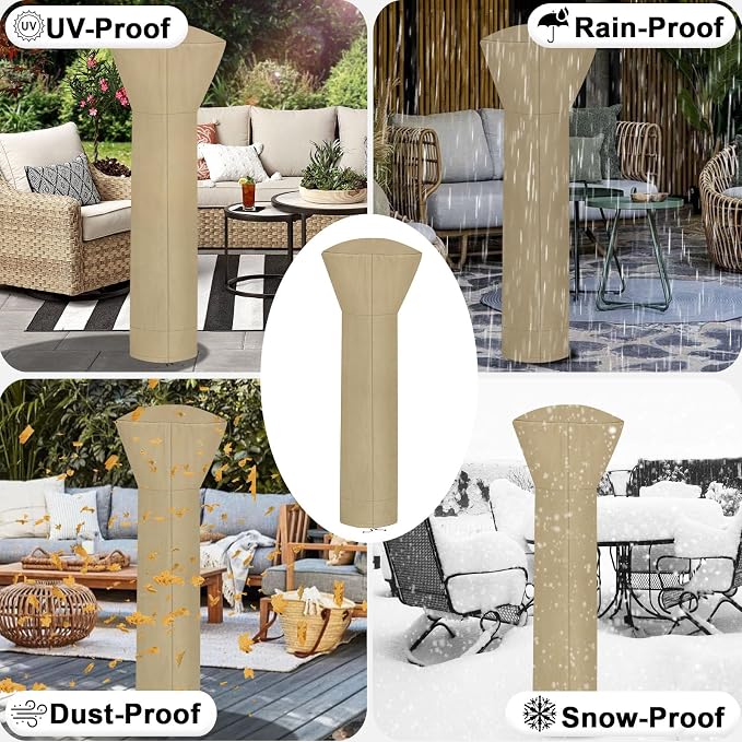 OutdoorLines Waterproof Outdoor Patio Heater Covers with Zipper and Storage Bag, Dust-proof UV-Resistant Windproof Propane Heavy Duty Heater Cover for Standing Heater, 2 Packs-89Hx33Dx19B inch Camel