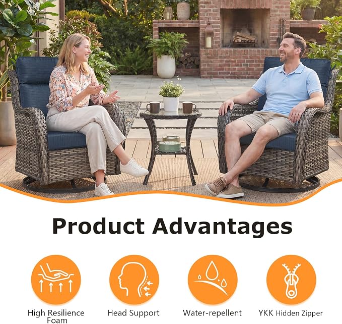 Unimatta Outdoor High Back Chair Cushion Seat Pads, 44 x 21 Inch Water-Repellent & Fade-Resistant Patio Furniture Cushions with Ties for Adirondack, Rocking Chairs, Dark Blue Linen