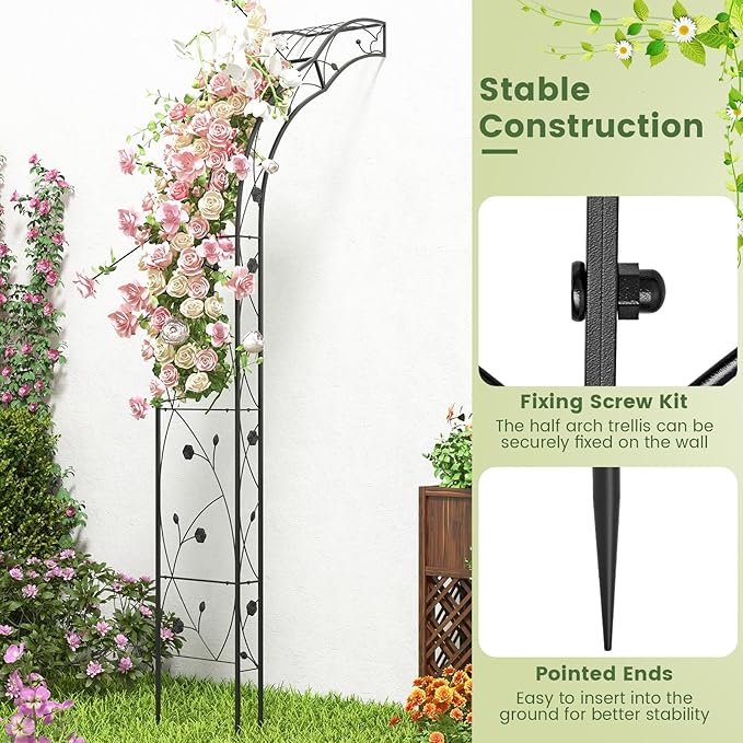 Giantex 2 Half Garden Arch Trellis, 8.2 FT Metal Garden Arbor, 6 Sizes, Easy Assembly, Archway for Climbing Plants Roses Vines, Outdoor Trellis Pergola for Wedding Bridal Party Ceremony Lawn Decor