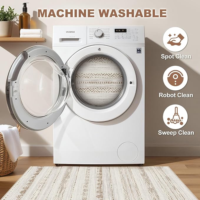 Nakagishi Boho 2x4 Washable Area Rug Non Slip Carpet for Entryway Beige | Pet & Kid Friendly, Machine Washable, Low Pile Carpet for Kitchen Hallway Daily Home Decor,Farmhouse Neutral Moroccan
