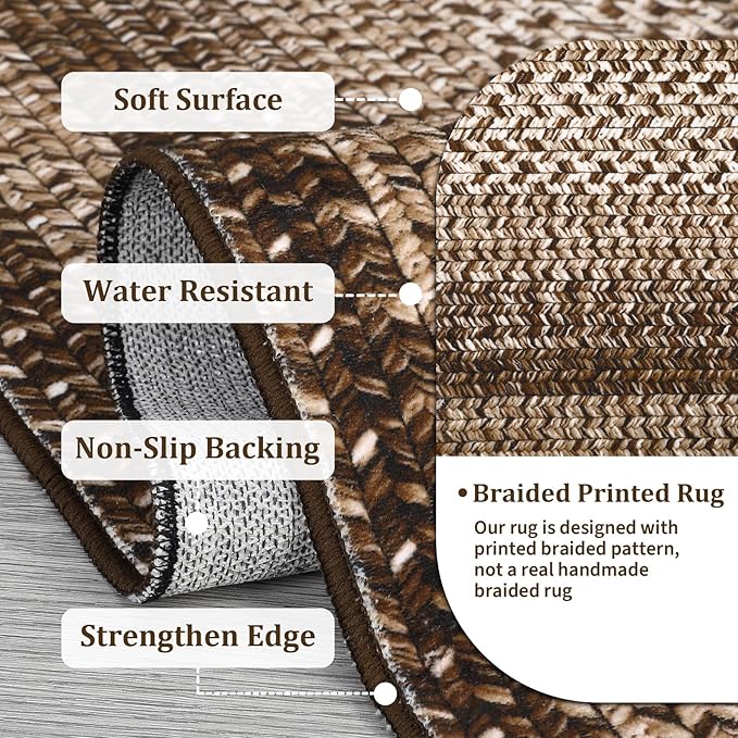 RUGSREAL Modern Bordered Round Area Rug 4ft Washable Bedroom Circle Rugs | Non Slip Stain Resistant Dining Room Round Throw Carpet Contemporary Circle Mats for Living Room Kitchen Nursery, Brown