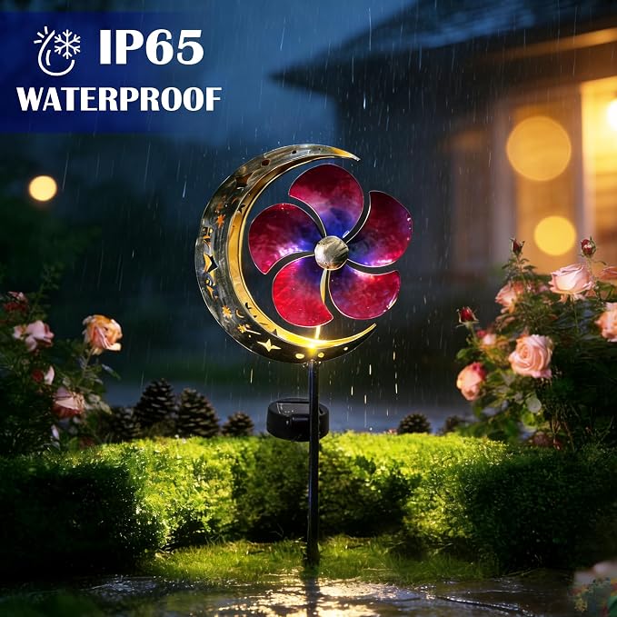 SunKite Spinner Windmill Moon Outdoor Lights Waterproof,Solar Moon Garden Light Outdoor Decorative Stakes Lights Yard Garden Patio Lawn Pathway Decoration Gifts Grandma Mom