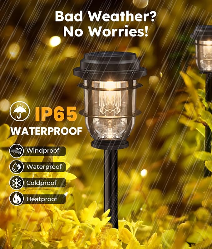 Vuees 8-Pack Solar Pathway Lights, 3-in-1 Design Outdoor Garden Patio Decor | 3000K warm glow, stake, tabletop or hanging setup, no wiring, rain-ready build, walkway, poolside and deck placement