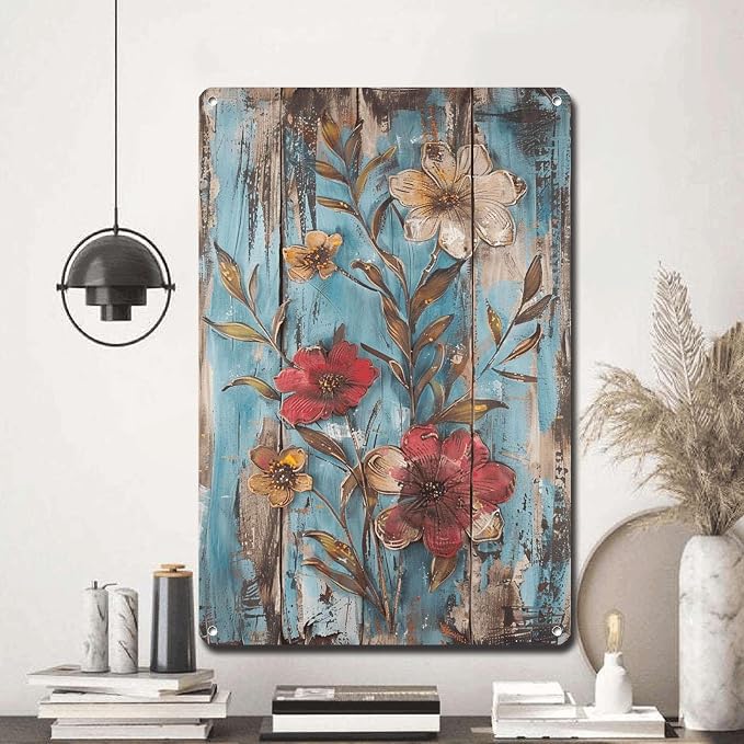 Metal Sign Tin Sign Vintage Wall Art Vintage Longevity Flowers Tin Sign for Shabby Chic Style Rustic Wall Art and Distressed Wood Pane Funny Garden Signs for Club 12×16 Inches