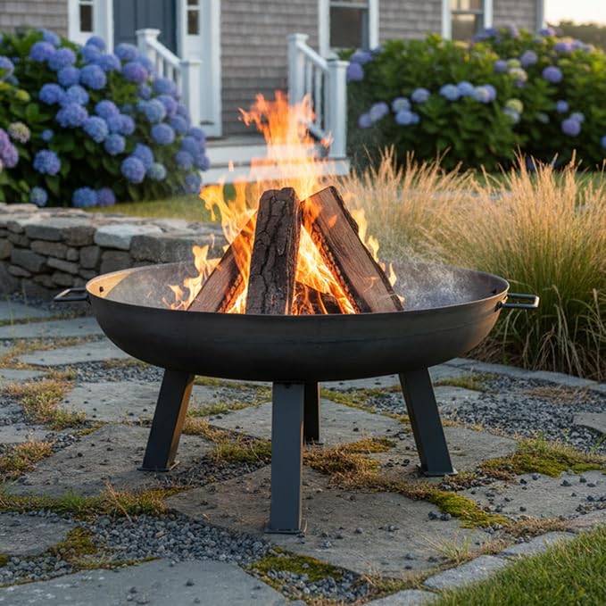 Sunnydaze Cast Iron Heavy Duty Fire Pit for Outside - Wood Burning Outdoor Fire Pit Bowl with Handles for Patio, Backyard, Camping - 30" - Gray