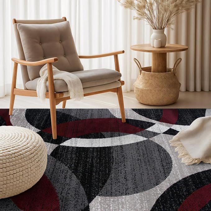 Rugshop Abstract Circles Contemporary High Traffic Area Rug Red 4' x 6' | Fade Resistant, Living Room, Bedroom, Dining Room, Home Office, Kitchen, Entryway, Hallway, Nursery, Kids Room